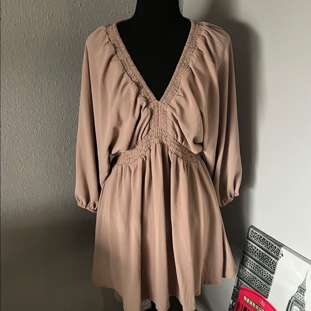 Elegant Women Spring Long Sleeve V Casual Loose Size M ruffle A Line Mini Dress